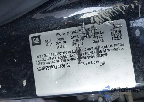 2015 Buick Verano Leather Group z USA, uszkodzony, nr VIN 1G4PS5SKXF4138730